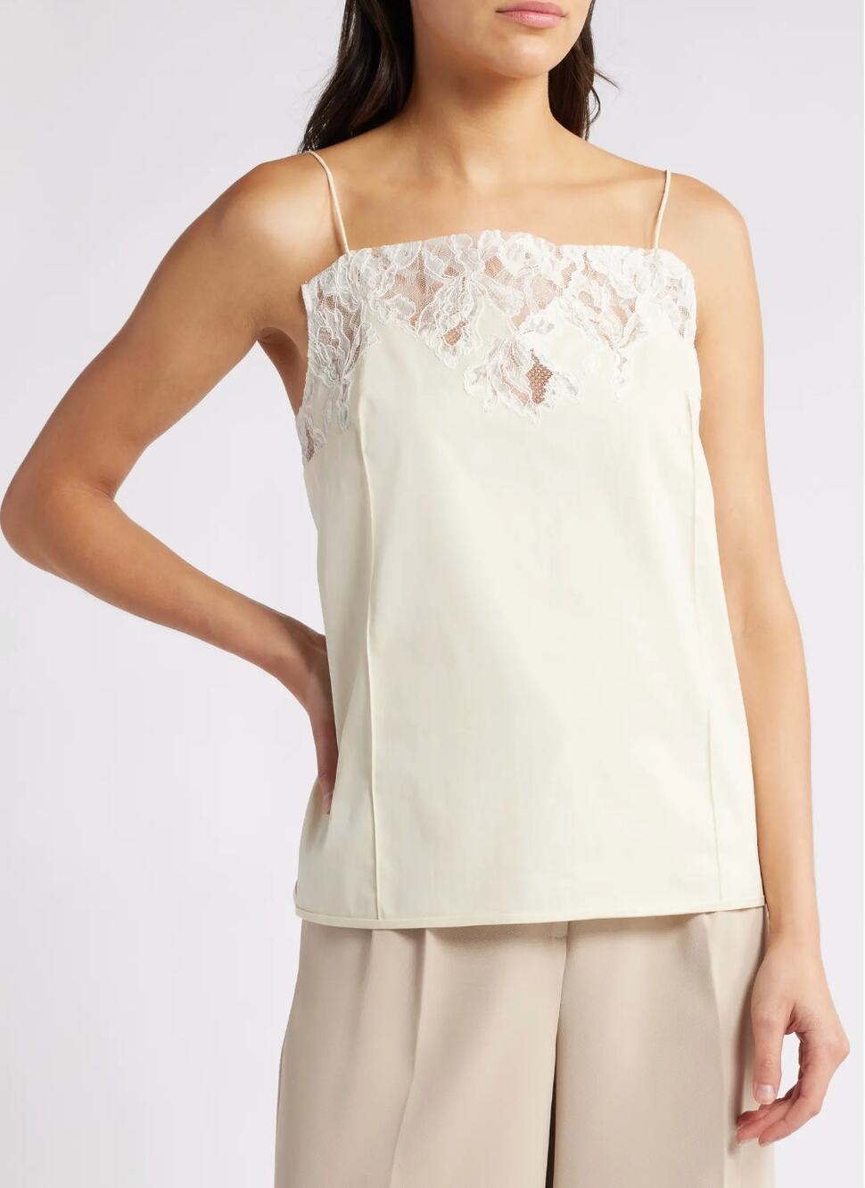 FAITHFULL Etienne Lace Trimmed Faille Camisole in Off White Size 4